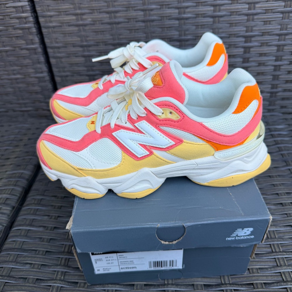 New Balance 9060 Orange Red White Yellow Sneakers GC9060FL Womens 6.5W/ Kids 5Y